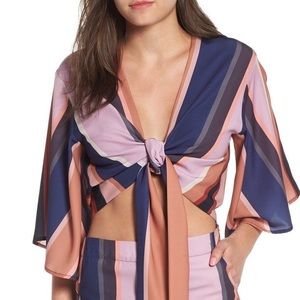 4SI3NNA Striped Tie Crop Top, Multi Color